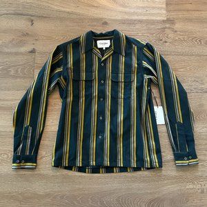 Corridor NYC Striped-Green Italian Moleskin Camp-Collar Button Down. Size Small.